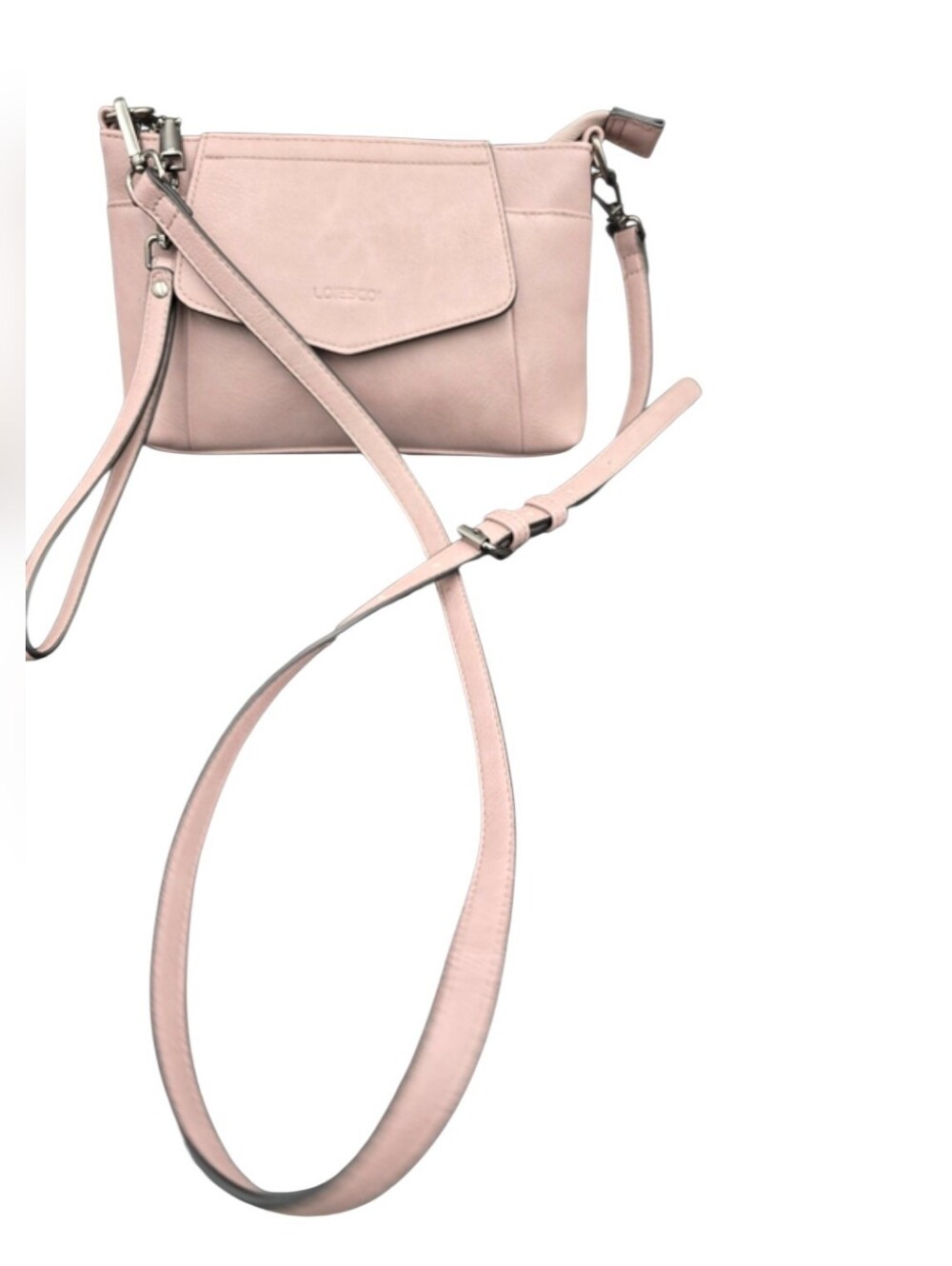 Dusty Pink Faux Leather Crossbody Wristlet Clutch Purse
